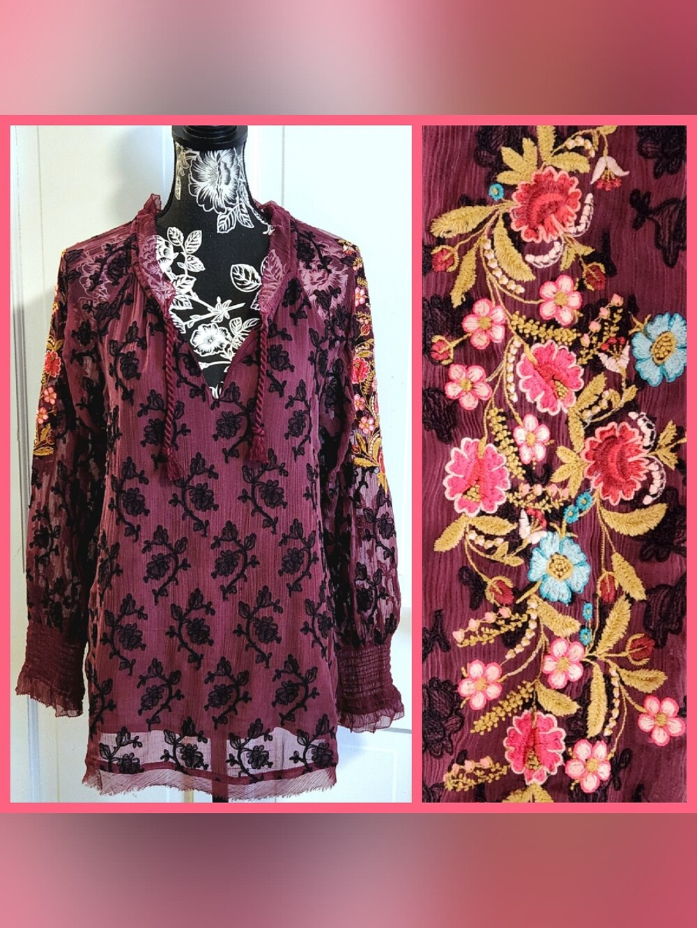 💐Sundance💐 - Maroon Gemma Elegance Embroidered L/S Top